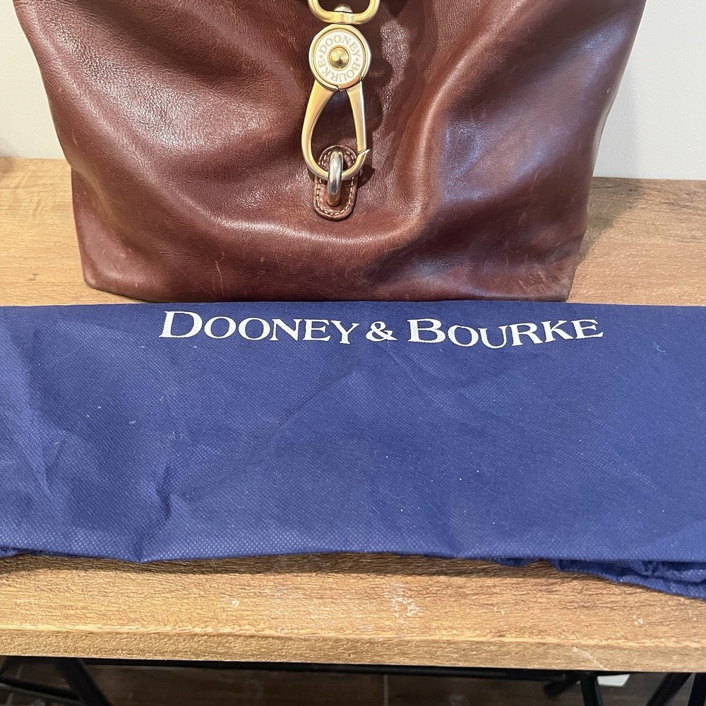 Dooney & Bourke Florentine Logo Lock Brown Leather Hobo Bag w/Dust Bag Pls Read - Picture 3 of 16